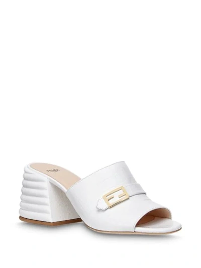 Shop Fendi Embossed Effect Logo Plaque Sandals In White