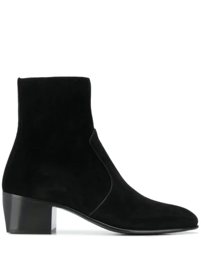 Shop Saint Laurent Suede Ankle Boots In Black