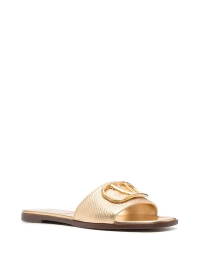Shop Valentino Vlogo-plaque Sandals In Gold