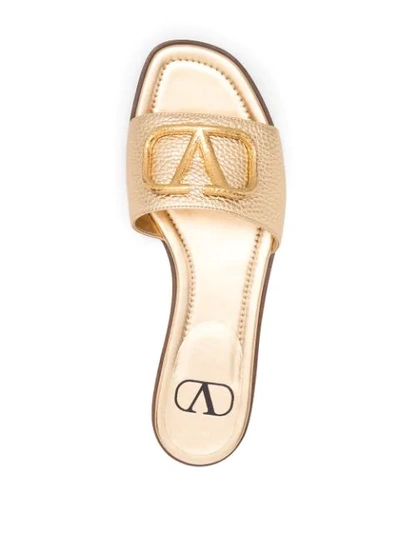 Shop Valentino Vlogo-plaque Sandals In Gold