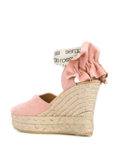 Shop Sergio Rossi Ruffle Detailing Wedge Espadrilles In Pink