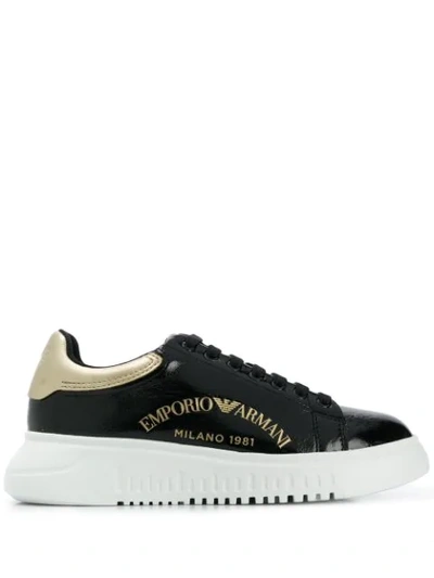 Shop Emporio Armani Embroidered Logo Sneakers In Black