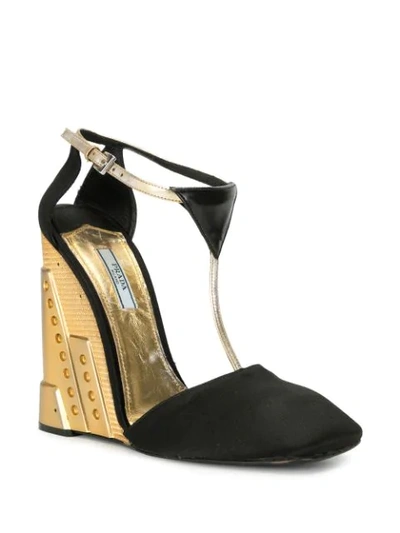 Pre-owned Prada T-bar Wedge Pumps In Black