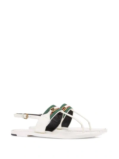 Shop Gucci Web Stripe T-bar Flat Sandals In White