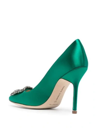 Shop Manolo Blahnik Hangisi Crystal-embellished Pumps In Green