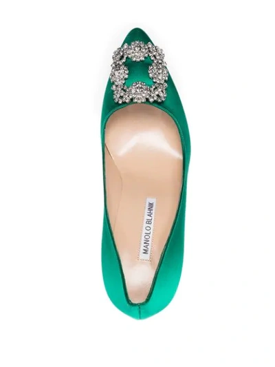 Shop Manolo Blahnik Hangisi Crystal-embellished Pumps In Green