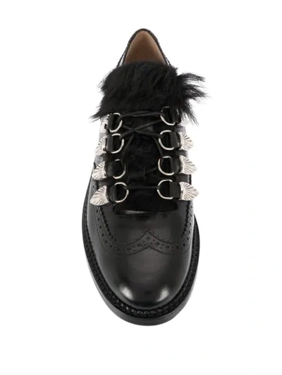 Shop Toga Faux Fur Embellished Lace-up Brogues In Black