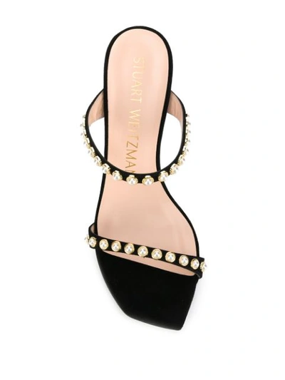 Shop Stuart Weitzman Aleena Pearl Embellished Sandals In Black