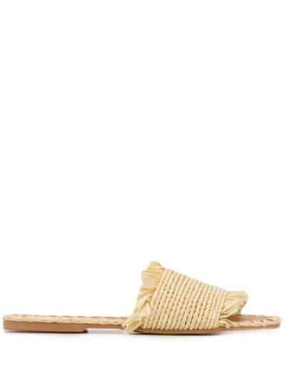 Shop Manebi Straw Slip-on Sandals In Neutrals