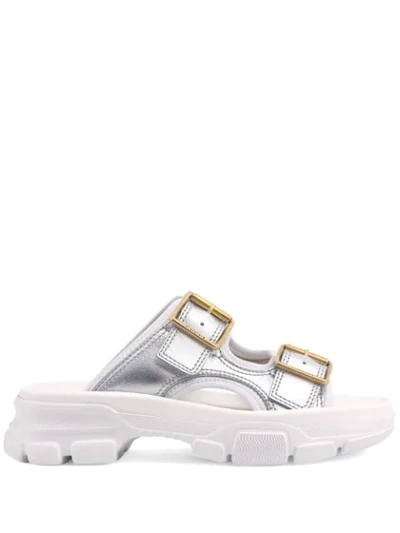 Shop Gucci Aguru Sandals In Silver