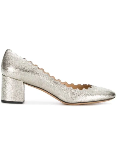 Shop Chloé Lauren Block Heel Pumps In Metallic