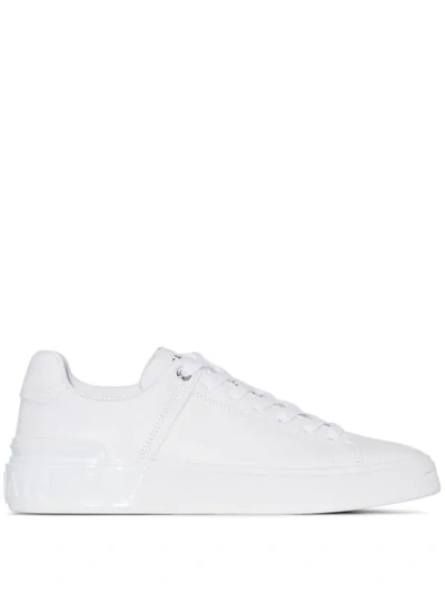 Shop Balmain B-court Leather Sneakers In White