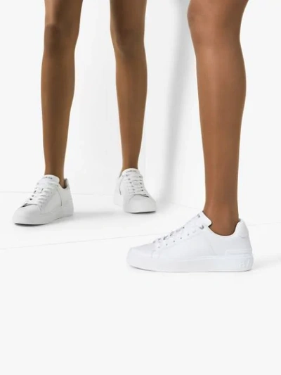 Shop Balmain B-court Leather Sneakers In White