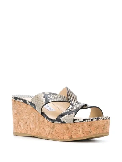 Shop Jimmy Choo Atia 75mm Snake-effect Wedge Sandals In Brown