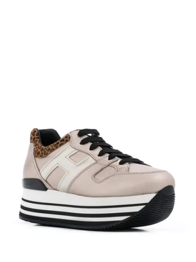 Hogan H222 Gold Sneakers With Leopard-print Heel Tab In Neutrals