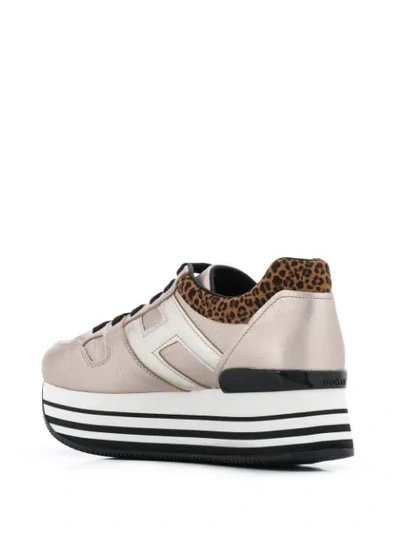Hogan H222 Gold Sneakers With Leopard-print Heel Tab In Neutrals