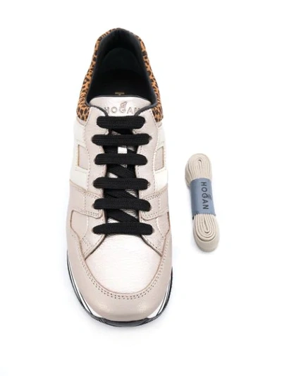 Hogan H222 Gold Sneakers With Leopard-print Heel Tab In Neutrals