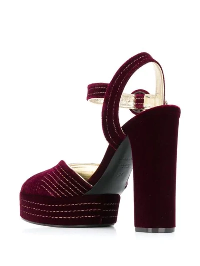 Shop Casadei Stitch-embellished Velvet Platform Sandals In Red