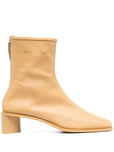 Shop Acne Studios Branded Leather Ankle Boots In Yellow