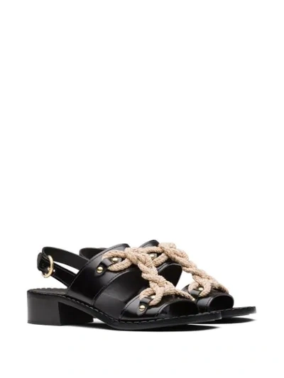 Shop Prada Woven Cord Leather Sandals In Black