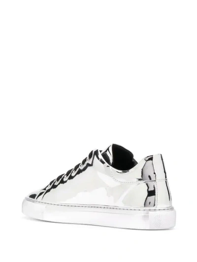 Shop Moschino Logo-print Metallic Sneakers In Silver