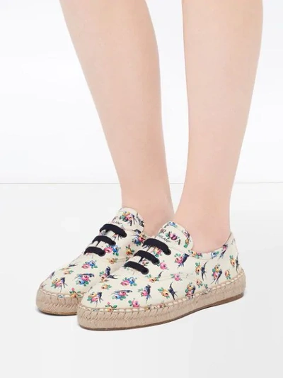 Shop Prada Gabardine Floral Espadrilles In White