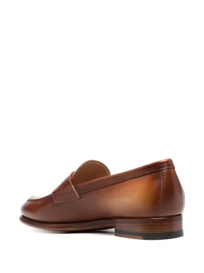 Shop Santoni Almond-toe Leather Loafers In Brown