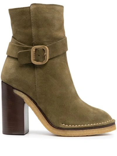 Shop Tod's Suede Ankle Boots In Green