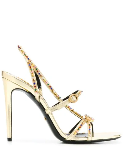 Shop Gucci Crystal-embellished Metallic Sandals In Gold