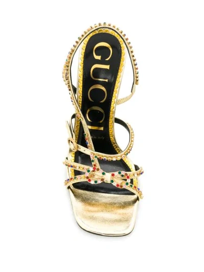Shop Gucci Crystal-embellished Metallic Sandals In Gold