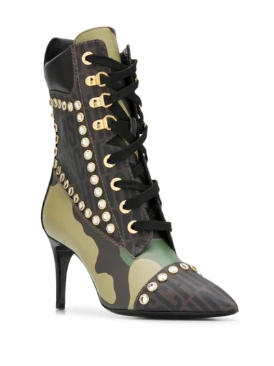 Shop Moschino Camouflage Lace-up Boots In Green