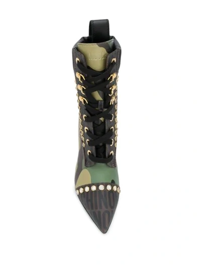 Shop Moschino Camouflage Lace-up Boots In Green