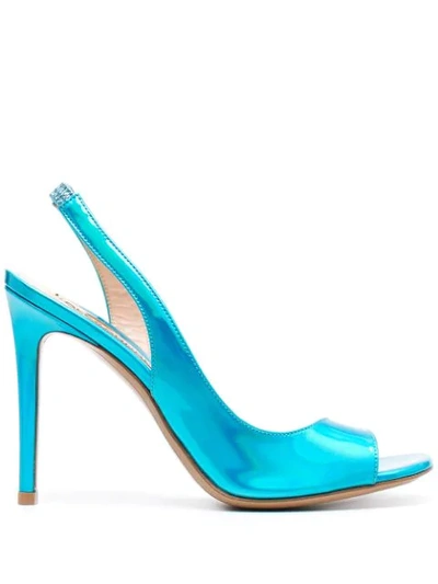 Shop Alexandre Vauthier Holographic Slingback Sandals In Blue