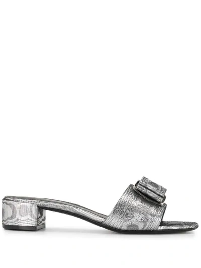 Shop Ferragamo Double Bow 30mm Sandals In Silver