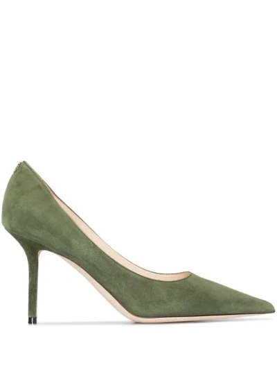 Shop Jimmy Choo Love 85mm Suede Pumps In Green