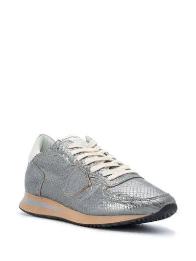 Shop Philippe Model Paris Metallic Snake Print Sneakers In Silver