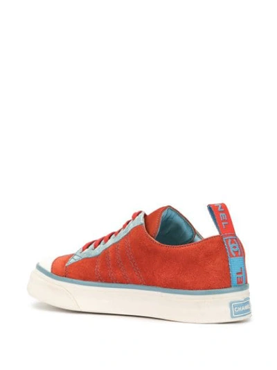 Pre-owned Chanel Quilted Lace-up Sneakers In Orange