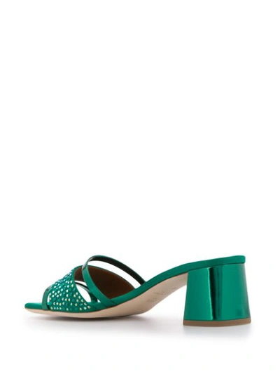Shop Malone Souliers Crystal-embellished 60mm Open Toe Mules In Green