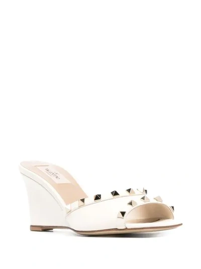 Shop Valentino Rockstud-embellishment Wedge-heel Sandals In Neutrals