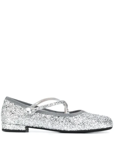 Shop Miu Miu Glitter Ballerina Shoes In Silver