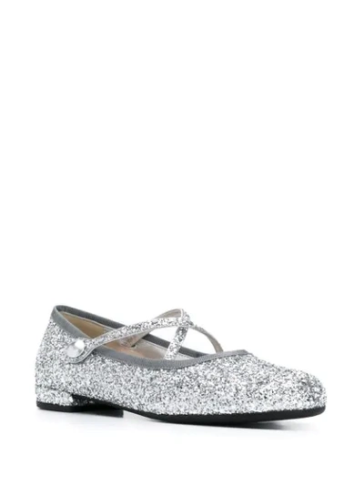 Shop Miu Miu Glitter Ballerina Shoes In Silver