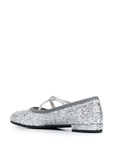 Shop Miu Miu Glitter Ballerina Shoes In Silver