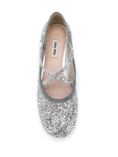 Shop Miu Miu Glitter Ballerina Shoes In Silver