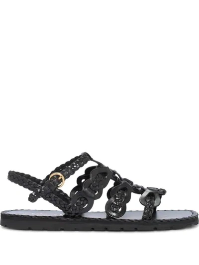 Shop Prada Woven Flat Sandals In Black