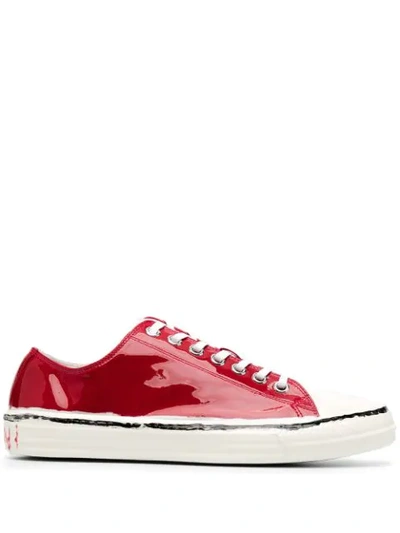 Shop Marni High-shine Low Top Trainers In Red