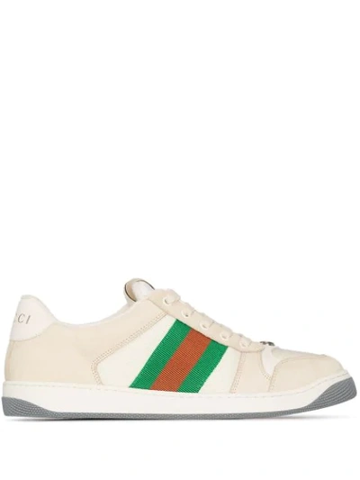 Shop Gucci Screener Leather Sneakers In Neutrals