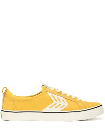 CATIBA LOW STRIPE SPICE YELLOW SUEDE AND CANVAS CONTRAST THREAD SNEAKER