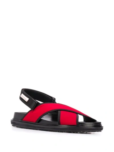 Shop Marni Logo Patch Crossover Strap Sandals In Red