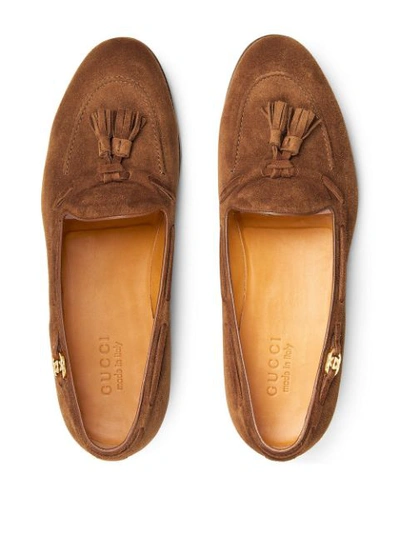 Shop Gucci Suede Tassel Loafers In Brown