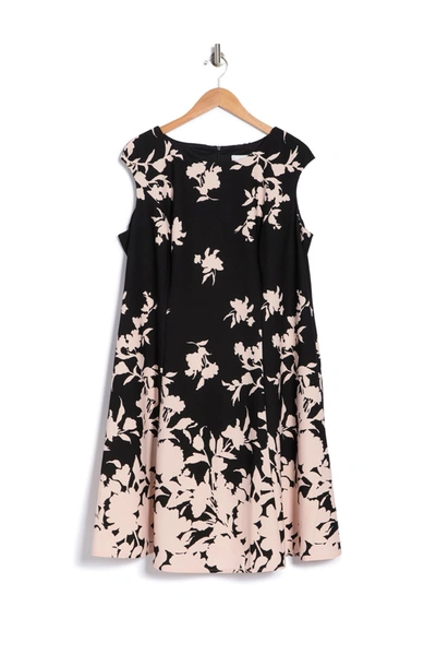 Shop London Times Floral Fit & Flare Dress In Black/pink